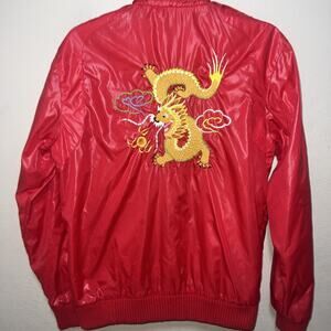 Vintage Red w/Embroidered Chinese Dragon Jacket w/Pockets-Size Medium Karate Kid